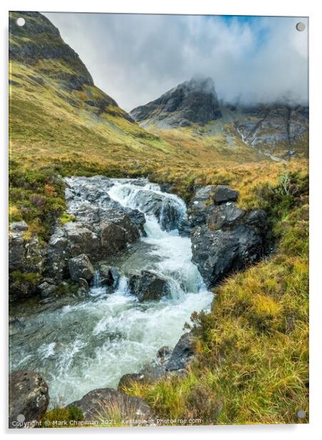 Allt na Dunaiche waterfall and Blaven, Skye Acrylic by Photimageon UK