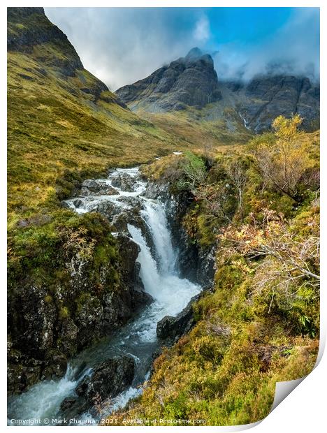Allt na Dunaiche waterfall and Blaven, Skye Print by Photimageon UK