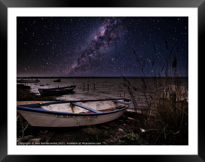 Boats at night Framed Mounted Print by Ann Biddlecombe