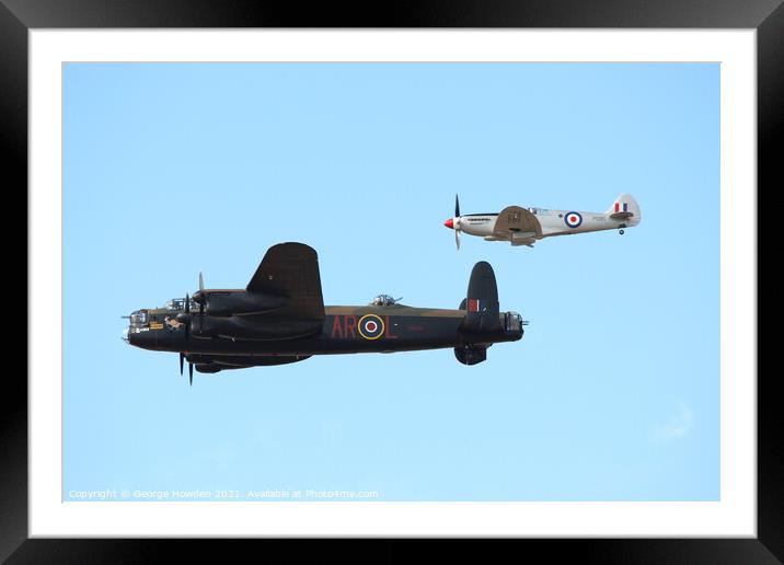 Lancaster Bomber and Spitfire Framed Mounted Print by Denley Dezign