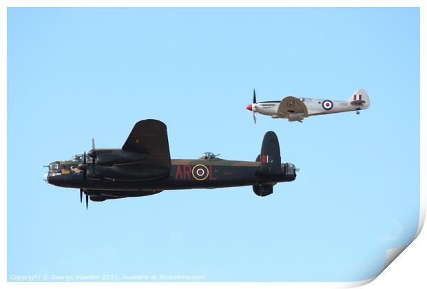 Lancaster Bomber and Spitfire Print by Denley Dezign