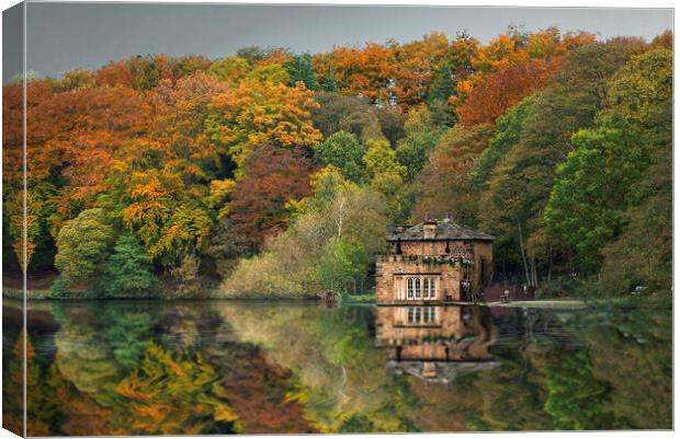 Newmillerdam Boathouse and Autumn Trees Canvas Print by Alison Chambers