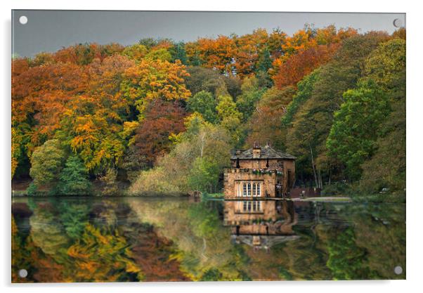 Newmillerdam Boathouse and Autumn Trees Acrylic by Alison Chambers