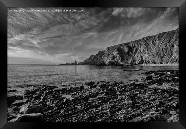 Hartland Quay, Devon (mono) Framed Print by Derek Daniel