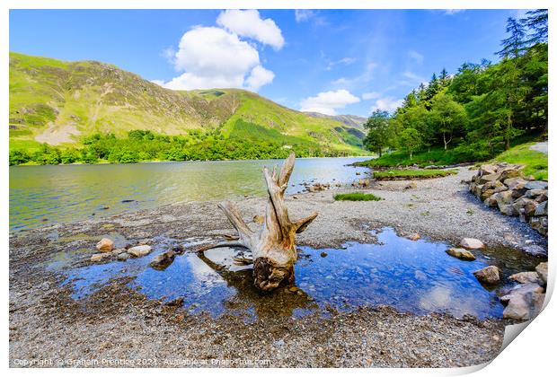Buttermere Panorama With Driftwood Print by Graham Prentice
