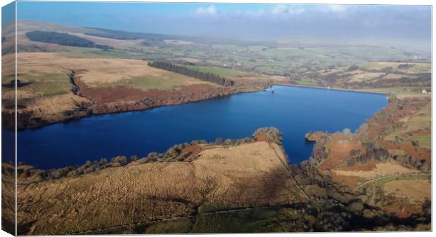 Drone view of the Cray Reservoir in the Brecon Beacons Canvas Print by Leighton Collins