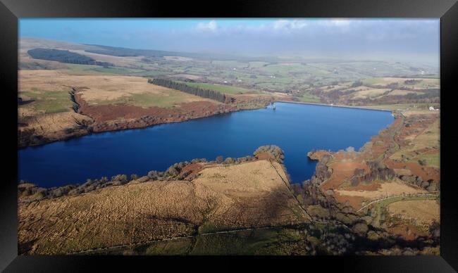 Drone view of the Cray Reservoir in the Brecon Beacons Framed Print by Leighton Collins