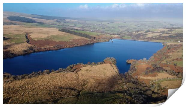 Drone view of the Cray Reservoir in the Brecon Beacons Print by Leighton Collins