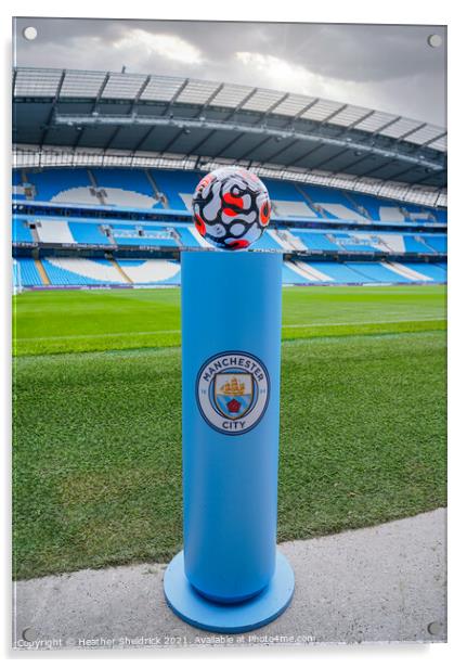 Matchball at Manchester City Acrylic by Heather Sheldrick