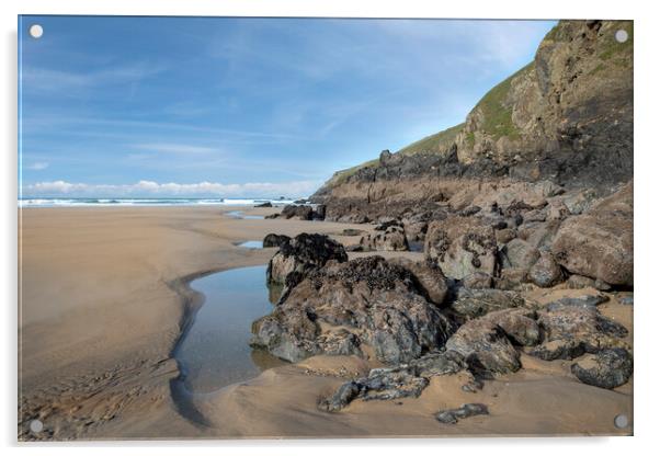 Perranporth beach Cornwall Acrylic by Eddie John