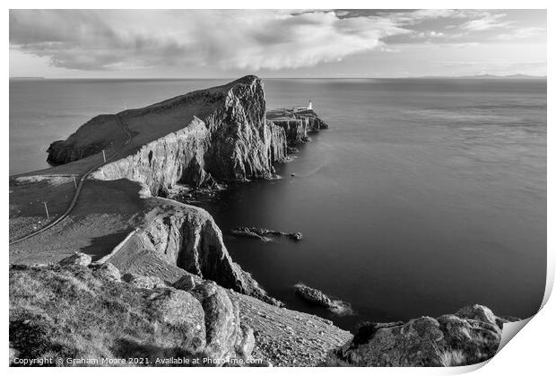 Neist Point Skye long exposure monochrome Print by Graham Moore