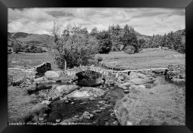 Slaters Bridge in Little Langdale monochrome Framed Print by Graham Moore