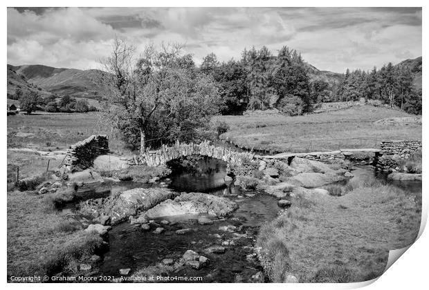 Slaters Bridge in Little Langdale monochrome Print by Graham Moore