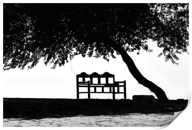 The bench under the tree Print by Dimitrios Paterakis