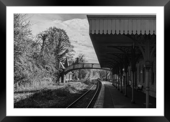 Cromford Station in momchrome Framed Mounted Print by Clive Wells