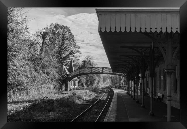 Cromford Station in momchrome Framed Print by Clive Wells