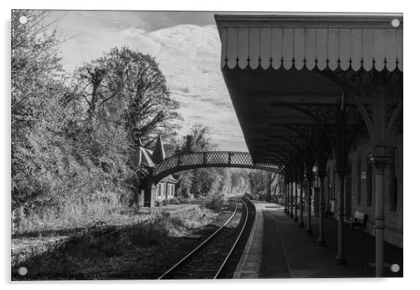 Cromford Station in momchrome Acrylic by Clive Wells