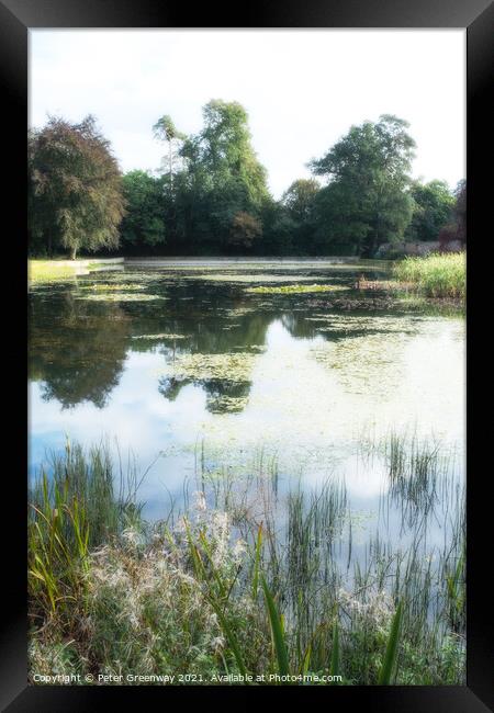 English Country House Garden Lake Framed Print by Peter Greenway