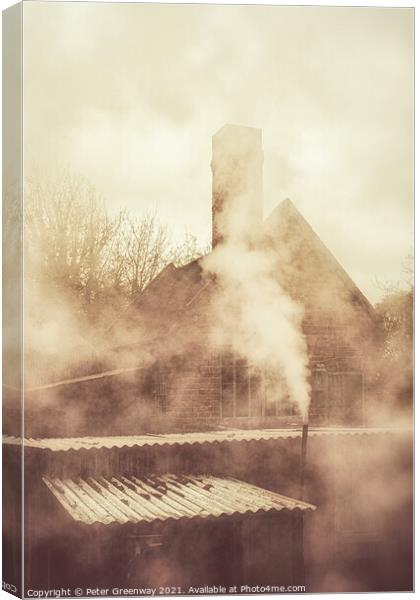 Steam Billowing Around Heritage Industrial Buildings Canvas Print by Peter Greenway
