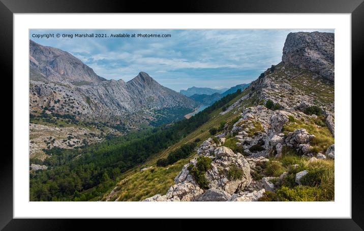 View from Puig L'Ofre mountain Mallorca to Cuber Reservoir Framed Mounted Print by Greg Marshall