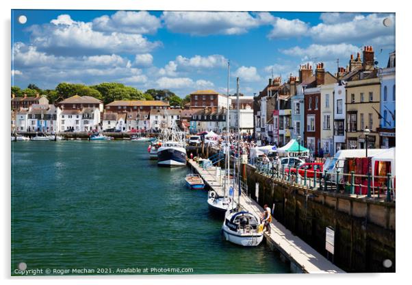 Vibrant Weymouth Harbour Scene Acrylic by Roger Mechan