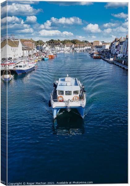 Serene Sailing on Weymouth Harbor Canvas Print by Roger Mechan