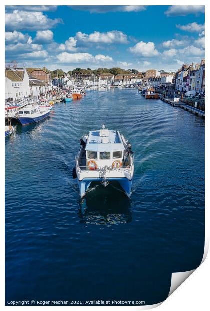 Serene Sailing on Weymouth Harbor Print by Roger Mechan