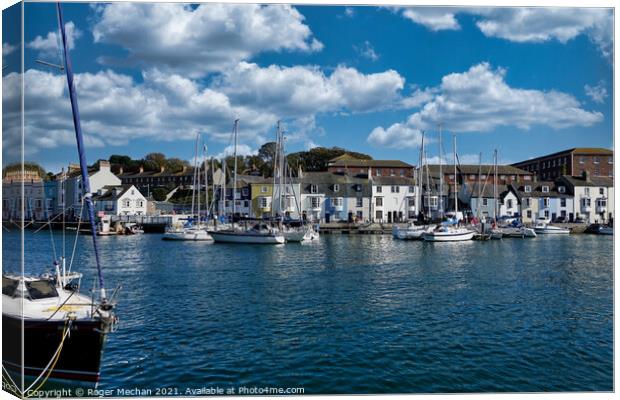 Serenity in Weymouth Harbour Canvas Print by Roger Mechan