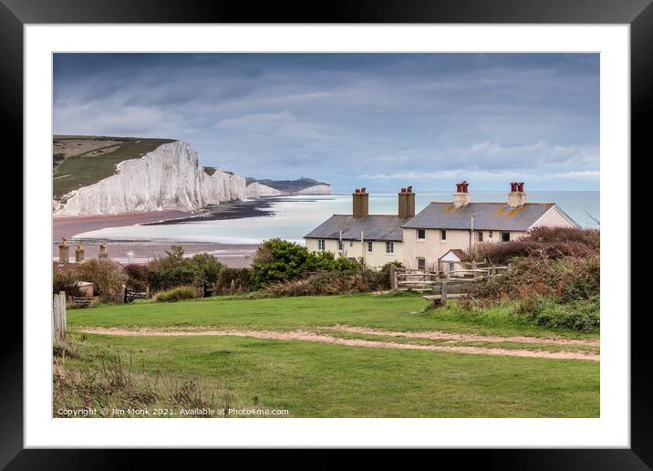 Coastguard Cottages & The Seven Sisters Framed Mounted Print by Jim Monk