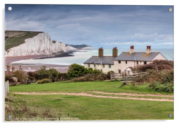 Coastguard Cottages & The Seven Sisters Acrylic by Jim Monk