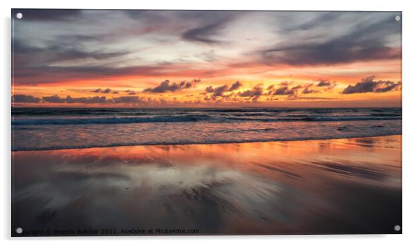 Sunset over Croyde Bay Acrylic by Brenda Belcher