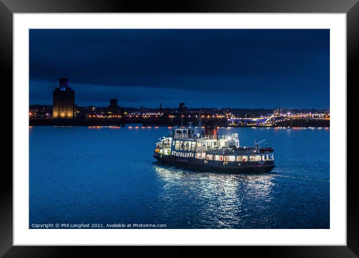 Ferry cross the Mersey at dusk Framed Mounted Print by Phil Longfoot