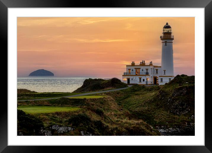 Turnberry Lighthouse and Ailsa Craig at Sunset Framed Mounted Print by Derek Beattie