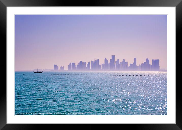 Downtown Doha Dusk Framed Mounted Print by Kasia Design