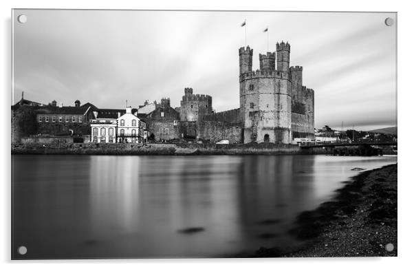 Caernarfon Castle in monochrome Acrylic by Jason Wells