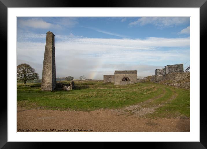 Rainbow over Magpie Mine in Derbyshire Framed Mounted Print by Clive Wells
