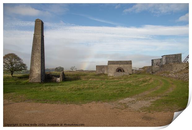 Rainbow over Magpie Mine in Derbyshire Print by Clive Wells