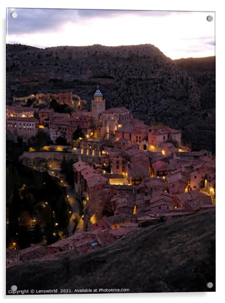 The mountain village of Albarracin, Spain, at nightfall Acrylic by Lensw0rld 