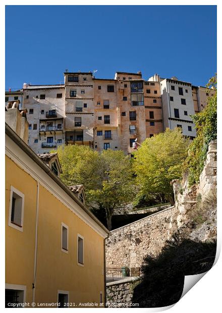 Beautiful buildings in Cuenca, Spain, on a sunny day Print by Lensw0rld 