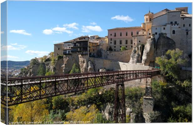Beautiful buildings in Cuenca, Spain, on a sunny day Canvas Print by Lensw0rld 