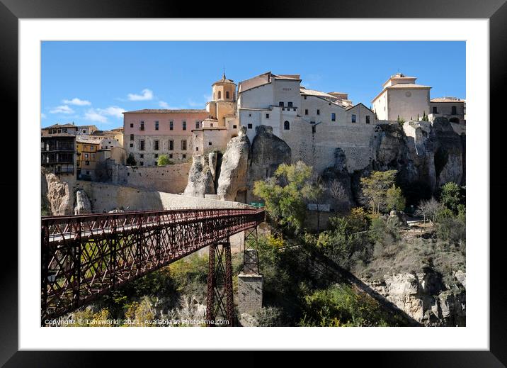 Footbridge and beautiful buildings in Cuenca, Spain, on a sunny day Framed Mounted Print by Lensw0rld 