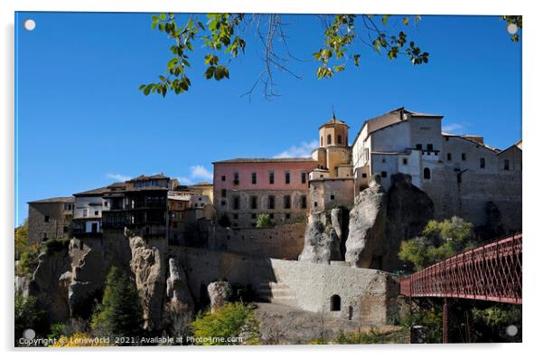 Footbridge and beautiful buildings in Cuenca, Spain, on a sunny day Acrylic by Lensw0rld 