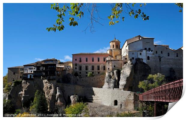 Footbridge and beautiful buildings in Cuenca, Spain, on a sunny day Print by Lensw0rld 