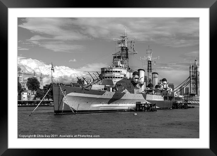 Hms Belfast and city skyline Framed Mounted Print by Chris Day