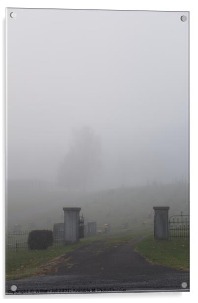 Foggy Rural Mountain Cemetery Iron Fence Entrance  Acrylic by William Jell