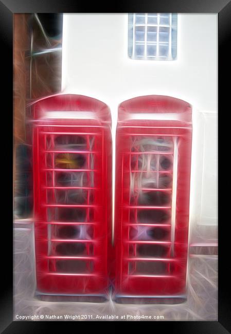 Phone boxes and a window Framed Print by Nathan Wright