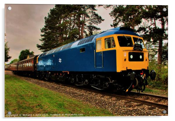 Class 47 diesel no. 47105 departs Gotherington with a Toddington-bound Train Acrylic by Richard J. Kyte