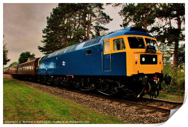 Class 47 diesel no. 47105 departs Gotherington with a Toddington-bound Train Print by Richard J. Kyte