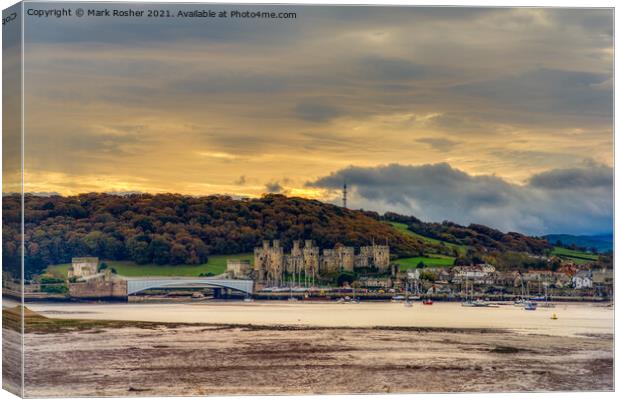 Sunset over Conwy Castle Canvas Print by Mark Rosher