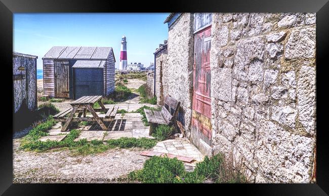 Portland Bill Fishermen's Huts And Lighthouse Framed Print by Peter F Hunt